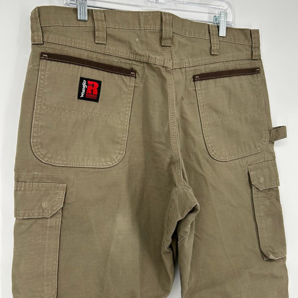 Men's Tan Wrangler Riggs Double Knee Canvas Ripstop Cargo Carpenter Pants 36x30 - Picture 8 of 10